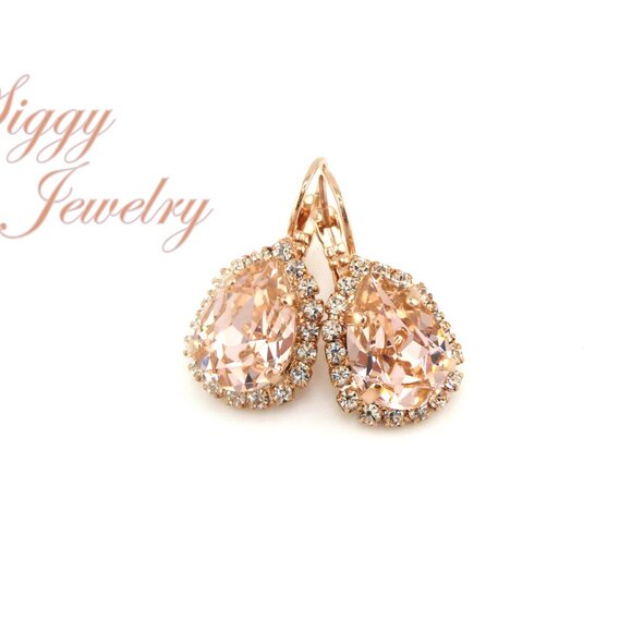 Swarovski Crystal Vintage Rose Bridal Drop Halo Earrings in a Pear Shape - Picture 4 of 14